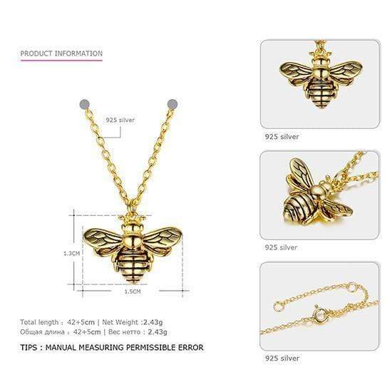 Tardoo Gold Bee Pendant Necklace 925 Silver Cute Honeybee Necklace Fashion Jewelry For Women Black Strips Honey Bee Necklace