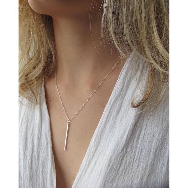 Tardoo Line Needle 925 Sterling Silver Long Pendant Necklace Simple and Romantic Style Fine Jewelry Valentine's Gift for Women