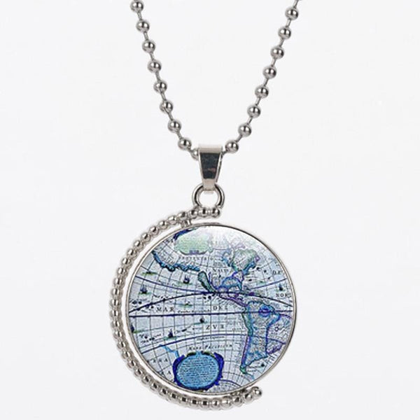 TB3 for NLNL sky blue color map world 25mm size pendant 45cm  chian women necklace be women birthday gift  silver 925 jewelry