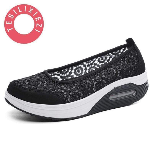 TESILIXIEZI  New Women's Vulcanize Shoes Lace Mesh Wedges Shoes For Women's Flats Shoes Casual Woman Height Increase Shoes