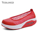 TESILIXIEZI  New Women's Vulcanize Shoes Lace Mesh Wedges Shoes For Women's Flats Shoes Casual Woman Height Increase Shoes
