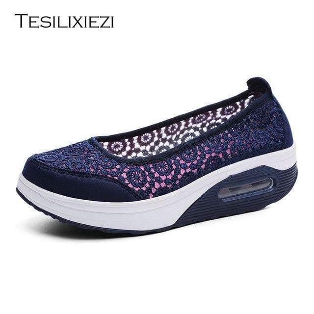TESILIXIEZI  New Women's Vulcanize Shoes Lace Mesh Wedges Shoes For Women's Flats Shoes Casual Woman Height Increase Shoes