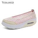 TESILIXIEZI  New Women's Vulcanize Shoes Lace Mesh Wedges Shoes For Women's Flats Shoes Casual Woman Height Increase Shoes