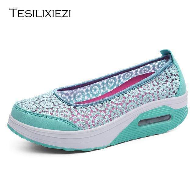 TESILIXIEZI  New Women's Vulcanize Shoes Lace Mesh Wedges Shoes For Women's Flats Shoes Casual Woman Height Increase Shoes