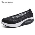 TESILIXIEZI  New Women's Vulcanize Shoes Lace Mesh Wedges Shoes For Women's Flats Shoes Casual Woman Height Increase Shoes