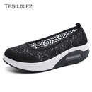 TESILIXIEZI  New Women's Vulcanize Shoes Lace Mesh Wedges Shoes For Women's Flats Shoes Casual Woman Height Increase Shoes