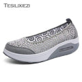 TESILIXIEZI  New Women's Vulcanize Shoes Lace Mesh Wedges Shoes For Women's Flats Shoes Casual Woman Height Increase Shoes