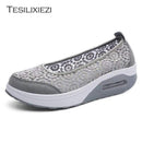 TESILIXIEZI  New Women's Vulcanize Shoes Lace Mesh Wedges Shoes For Women's Flats Shoes Casual Woman Height Increase Shoes
