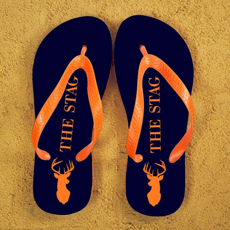 Textile Gifts & Accessories Stag Design Personalised Flip Flops in Blue and Orange Treat Gifts