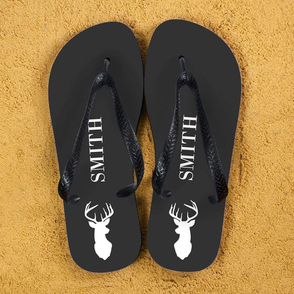 Textile Gifts & Accessories Stag Design Personalised Flip Flops in Grey Treat Gifts