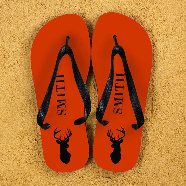 Textile Gifts & Accessories Stag Design Personalised Flip Flops in Orange Treat Gifts