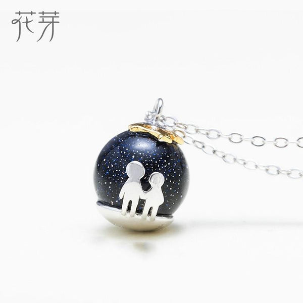 Thaya Beneath The Stars Pendant Necklace s925 Silver Blue Gravel Gemstone Pendant Necklace for Women Meet Me Under the Star