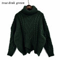 Thick cable Design Irregular Hemline Turtle Neck Pullover-Green ash-One Size-JadeMoghul Inc.