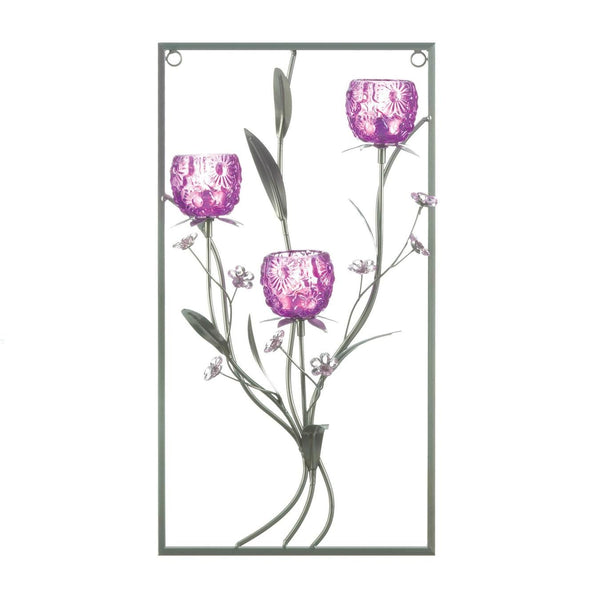 Candle Sconces Magenta Flower Three Candle Wall Sconce