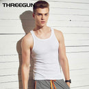 THREEGUN Brand Men Casual Undershirts Cotton Slim Fit Men Undershirts Bodybuilding Gold Fitness Male Slim Bottoming Underwear