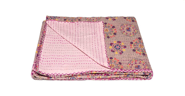 Throws Cheap Throw Blankets - 50" x 70" Multicolored, Delectable, Kantha - Throw HomeRoots