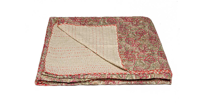 Throws Cute Throws - 50" x 70" Beige, Kantha - Throw Blanket HomeRoots