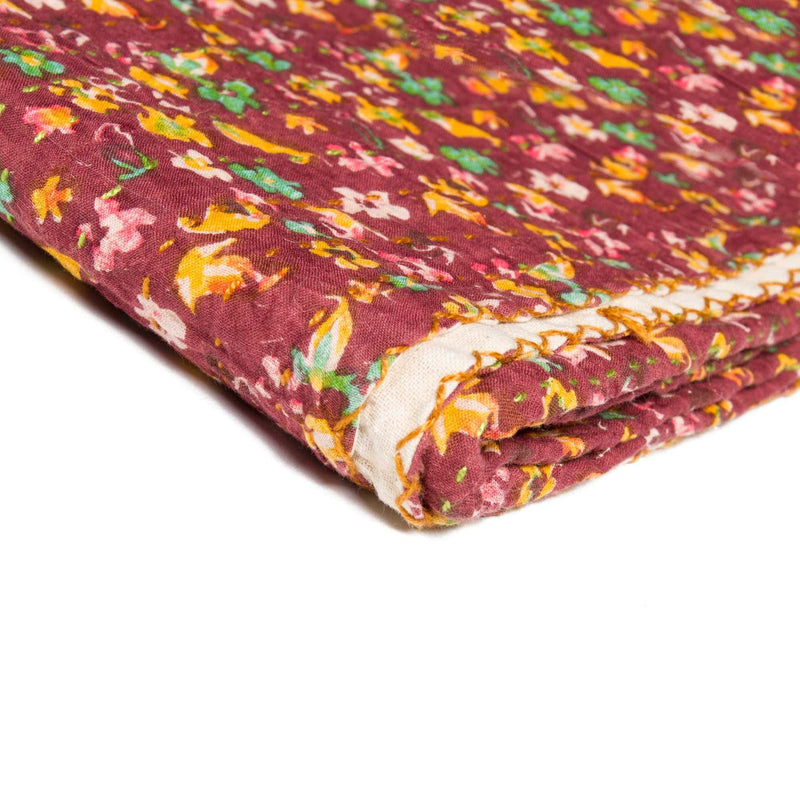 Throws Cute Throws - 50" x 70" Maroon, Kantha Cotton - Throw Blanket HomeRoots
