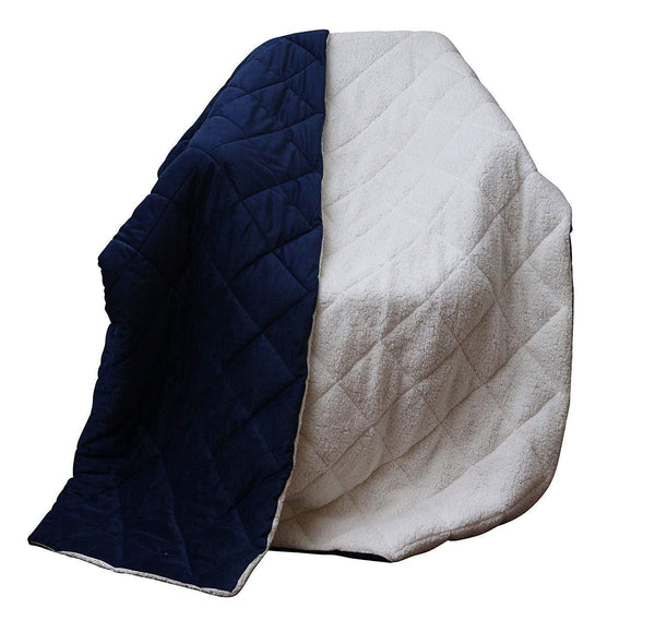 Throws Cute Throws - 60" X 80" Navy Blue Luxury Cozy Square Quilted Throw Blanket And Black Fleece HomeRoots