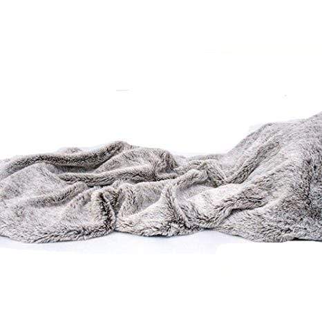 Throws Cute Throws - 78.75" x 59" Luxury Gray Faux Throw Blanket And Black Fleece HomeRoots