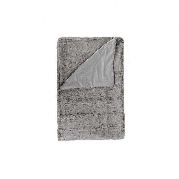 Throws Quilted Throw - 50" x 70" x 2" Grey, Faux Fur - Throw HomeRoots
