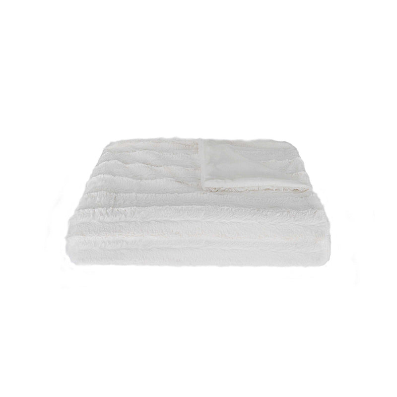 Throws Quilted Throw - 50" x 70" x 2" Vanilla, Faux Fur - Throw HomeRoots