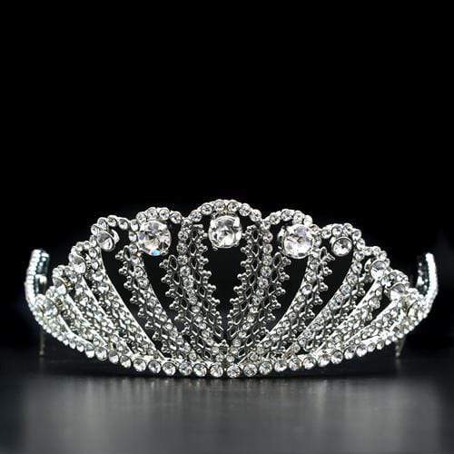 Priness Tiara LO2114 Imitation Rhodium Brass Tiaras & Hair Clip with Crystal