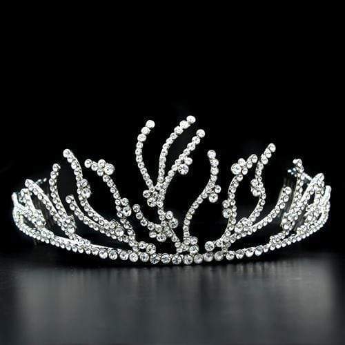 Priness Tiara LO2117 Imitation Rhodium Brass Tiaras & Hair Clip with Crystal