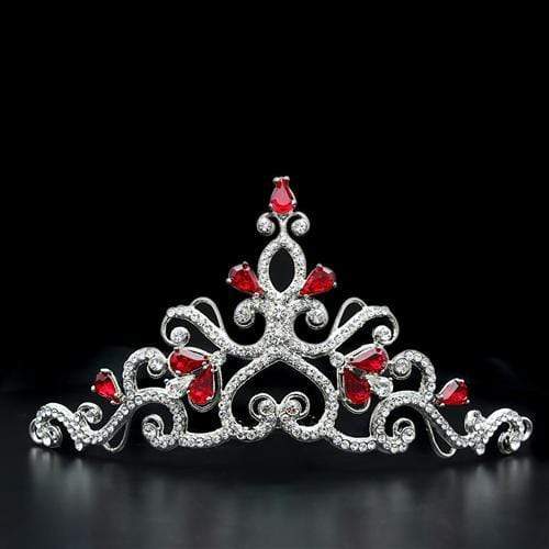 Tiara Crown LO2109 Imitation Rhodium Brass Tiaras & Hair Clip with Crystal in Ruby