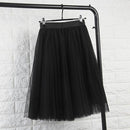 TingYiLi Tulle Skirts Womens Black Gray White Adult Tulle Skirt Elastic High Waist Pleated Midi Skirt 2016-Black-One Size-JadeMoghul Inc.