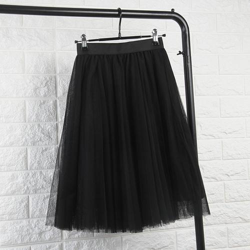 TingYiLi Tulle Skirts Womens Black Gray White Adult Tulle Skirt Elastic High Waist Pleated Midi Skirt 2016-Black-One Size-JadeMoghul Inc.