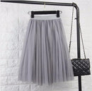 TingYiLi Tulle Skirts Womens Black Gray White Adult Tulle Skirt Elastic High Waist Pleated Midi Skirt 2016-Gray-One Size-JadeMoghul Inc.