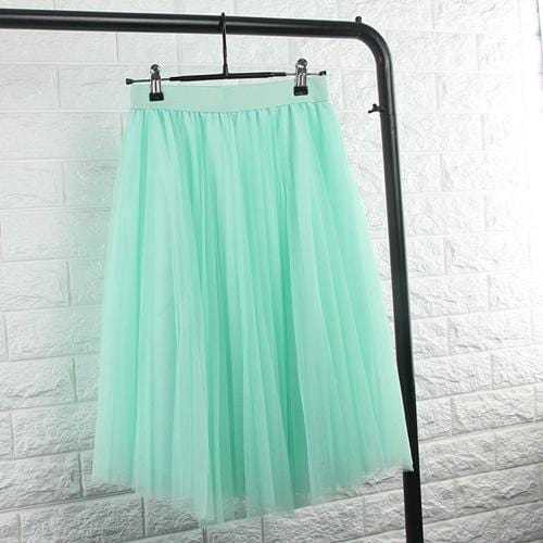 TingYiLi Tulle Skirts Womens Black Gray White Adult Tulle Skirt Elastic High Waist Pleated Midi Skirt 2016-Mint Green-One Size-JadeMoghul Inc.