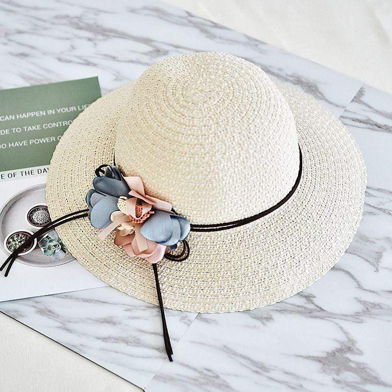 Sweet Flower Design Women Foldable Handmade Straw Hat