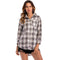 Lady Casual Plaids Style Lapel Long Sleeves Single Breasted Irregular Hemline Blouses With Pocket