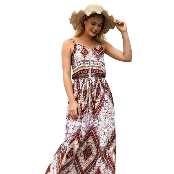 TIY Clothing New Summer Vintage Geometric Print Cool Backless Slip Dress TIY