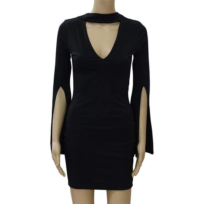 TIY Clothing New Summer Woman Deep V-Neck Solid Color Flare Sleeve Dress TIY