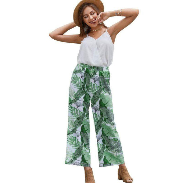 TIY Clothing Original Design Women Casual Spaghetti Strap Camisole And Plant Print Tenths Pants Set TIY