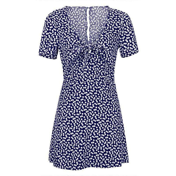 TIY Clothing Pastoral Style Tiny Flower Print Unique Knotted Short-sleeve Dress TIY