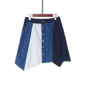 TIY Clothing Petite Women Irregular Color Blocking Single-breasted Design Denim Skirt TIY