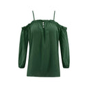 TIY Clothing Plain Color Off-shoulder Spaghetti Strap Long-sleeve Casual T-shirt TIY