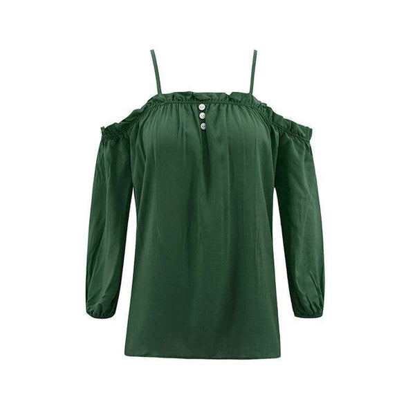 TIY Clothing Plain Color Off-shoulder Spaghetti Strap Long-sleeve Casual T-shirt TIY