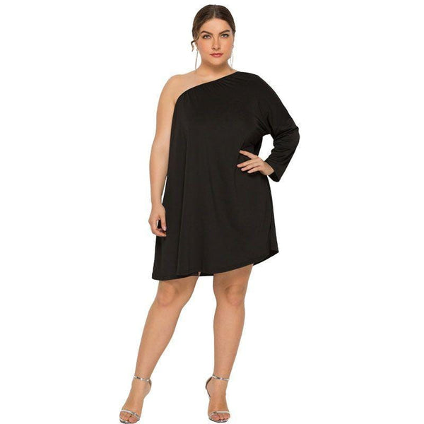 TIY Clothing Plain Color Plus Size Asymmetric One-shoulder Design Women Dress TIY