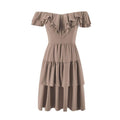 TIY Clothing Plain Color Ruffled Off-shoulder Design Women Mini Dress TIY