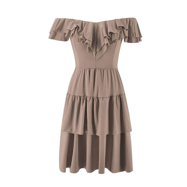 TIY Clothing Plain Color Ruffled Off-shoulder Design Women Mini Dress TIY