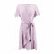 TIY Clothing Plain Satin Fabric Ruffled Short-sleeve Irregular Hemline Mini Wrap Dress TIY