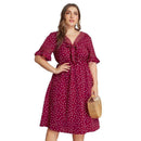 TIY Clothing Plus Size Summer Classic Polka Dot Print Frilled Short-sleeve Midi Dress TIY