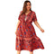 TIY Clothing Plus Size Women Bohemian Style Casual Short-sleeve Flower Print Midi Dress TIY