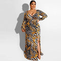 TIY Clothing Plus Size Women Elegant Long-sleeve Side-slit Maxi Wrap Dress TIY