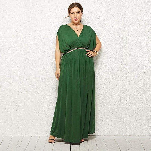 TIY Clothing Plus Size Women Solid Color Elegant Dolman Sleeve Party Maxi Dress TIY